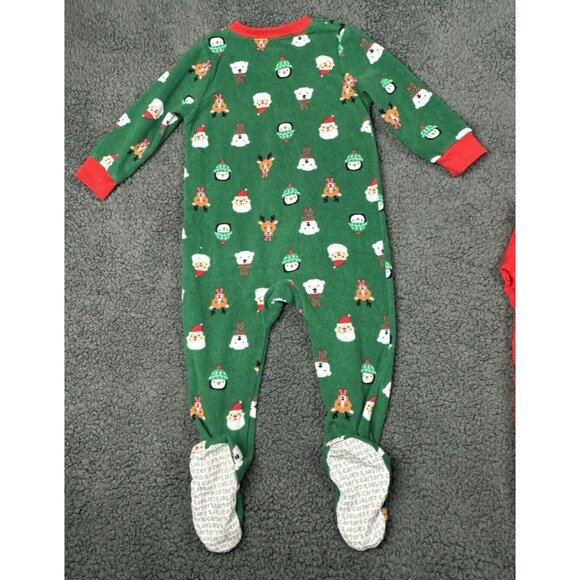 2 Boy’s 18 M Carter's Reindeer Santa Claus Nice Red Green Pajamas Christmas 18m - Picture 7 of 11